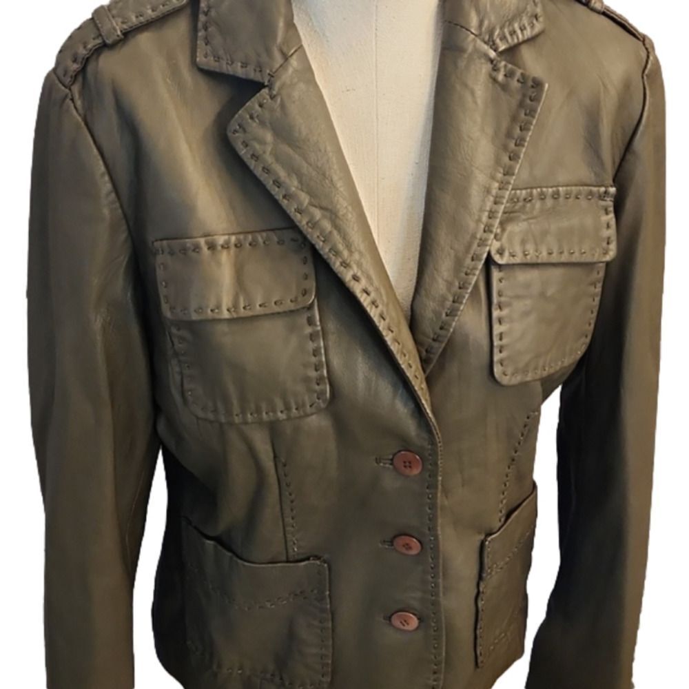 SOLD! Womens Vintage Kenneth Cole Reaction Army Green leather jacket size Medium